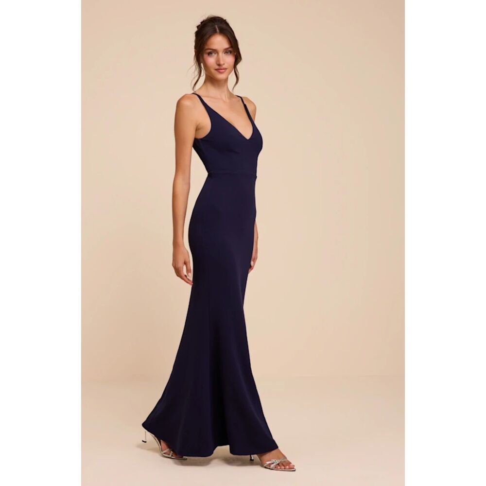 LULUS Melora Navy Blue Sleeveless Mermaid Formal Prom Wedding Maxi Dress Medium